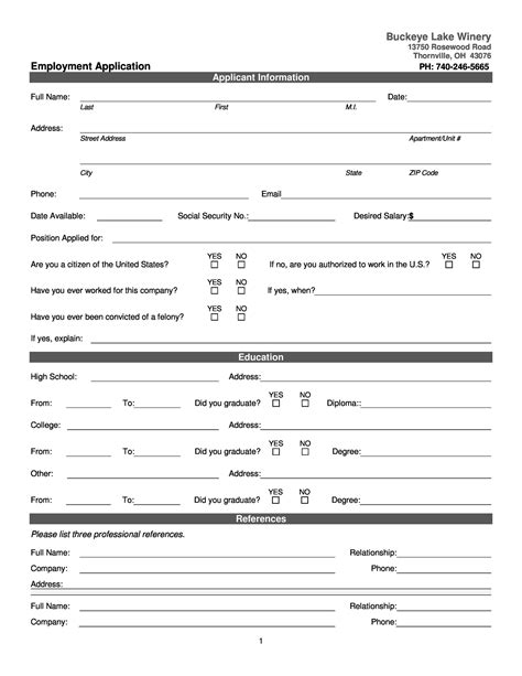 Printable Application For Employment Template