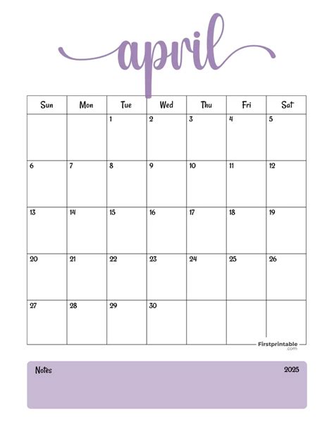 Printable April Calendar Template