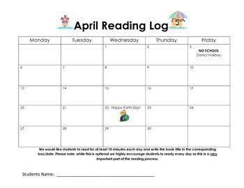 Printable April Reading Calendar