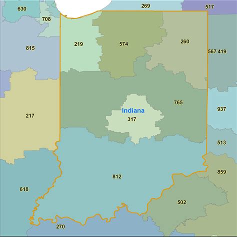 Printable Area Code Map Indiana