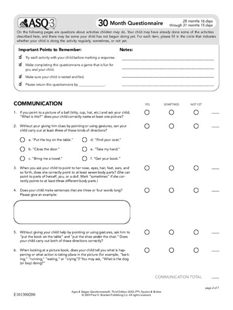 Printable Asq Questionnaire