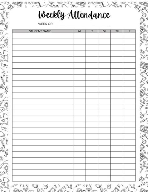 Printable Attendance Tally Sheet