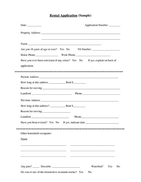 Printable Basic Rental Application Form Pdf