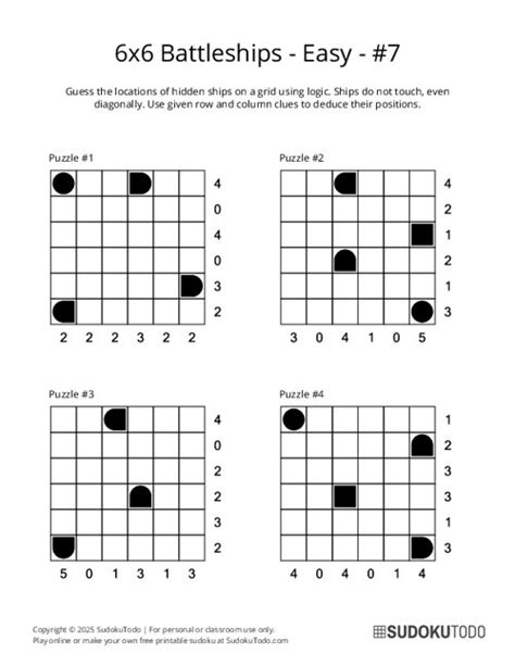 Screenshot of printable battleship puzzles game sheet