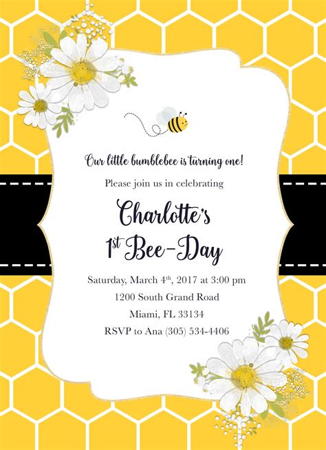 Printable Bee Invitation Template Free