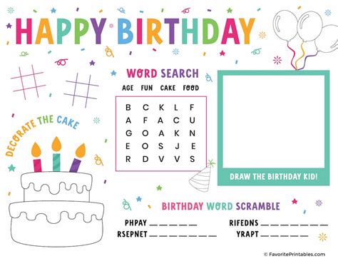 Printable Birthday Activity Sheets