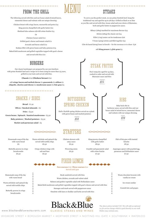 Printable Black And Blue Menu