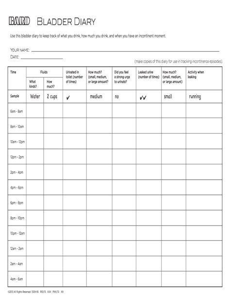 Printable Bladder Diary Template