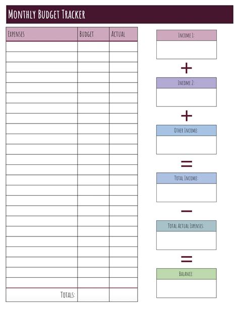 Printable Blank Budget Sheet