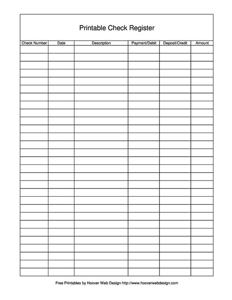 Printable Blank Check Book Ledger