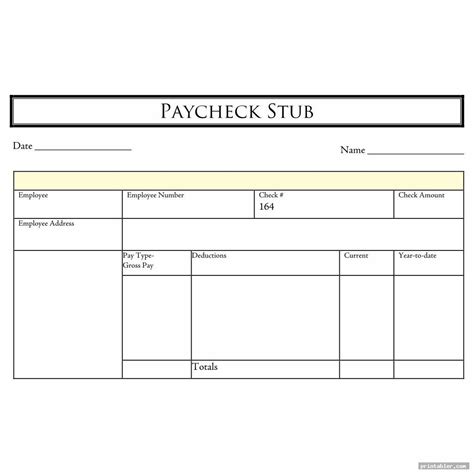 Printable Blank Check Stub
