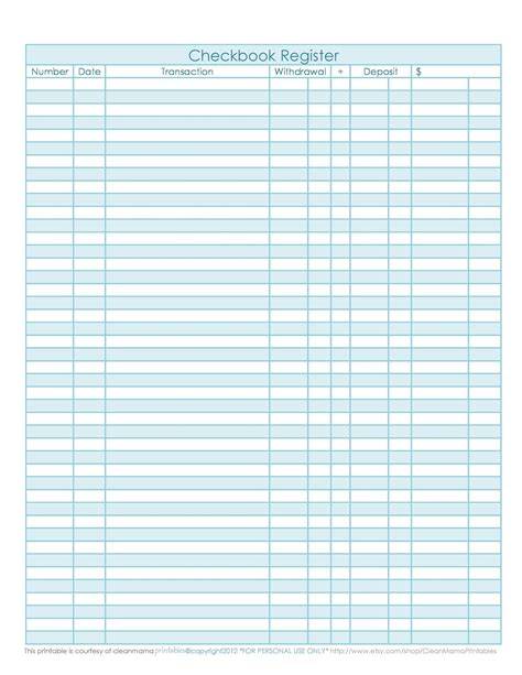 Printable Blank Checkbook Register