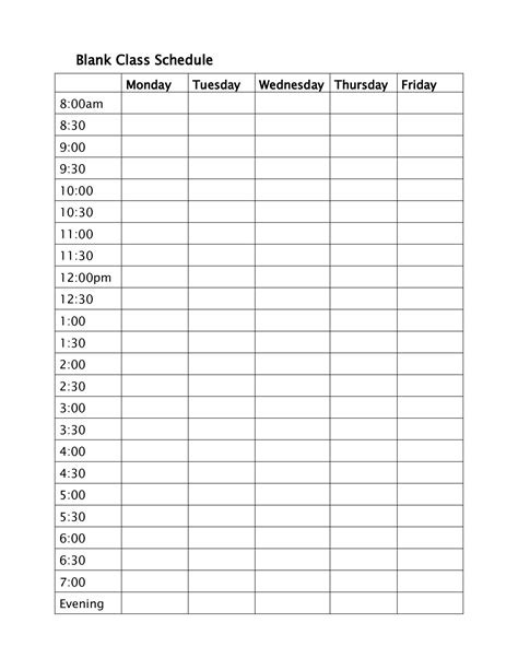 Printable Blank Daily Schedule