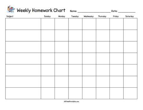 Printable Blank Homework Charts