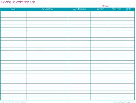 Printable Blank Inventory Spreadsheet