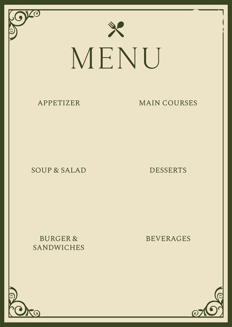 Printable Blank Menu P