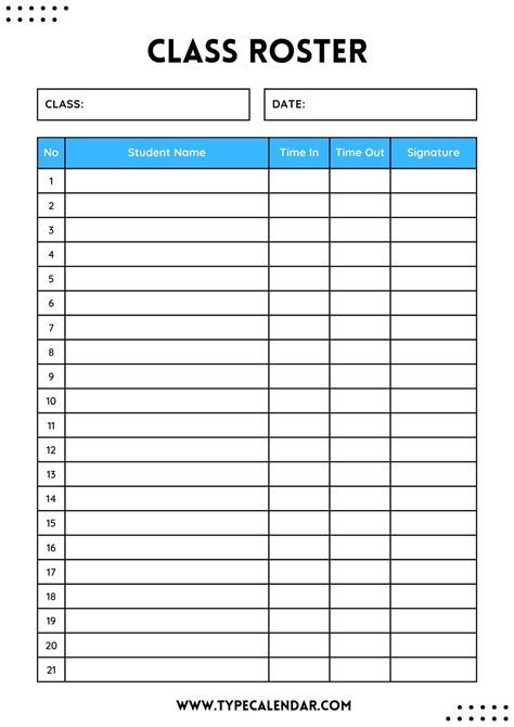 Printable Blank Roster Template
