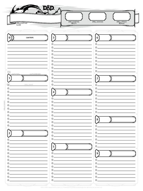 Printable Blank Spell Caster Sheet