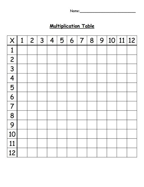 Printable Blank Table 11 X 10