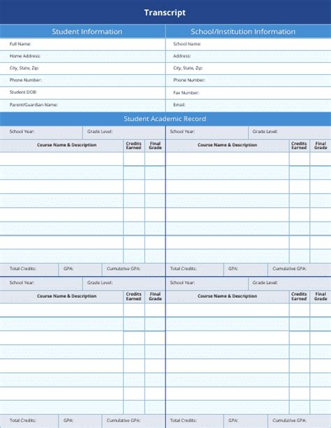 Printable Blank Template For Transcripts