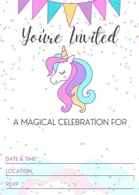 Printable Blank Unicorn Invitations