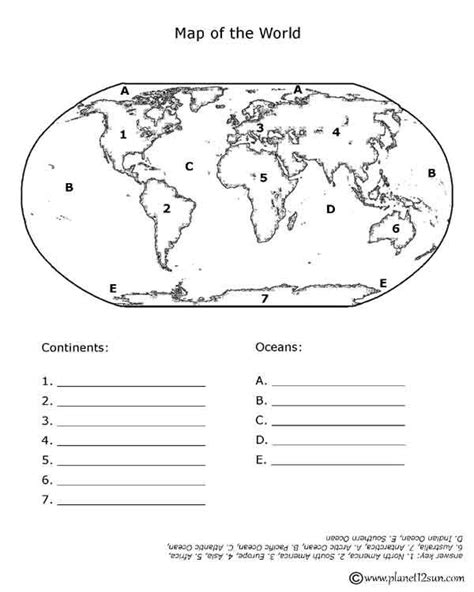 Printable Blind Maps Continents