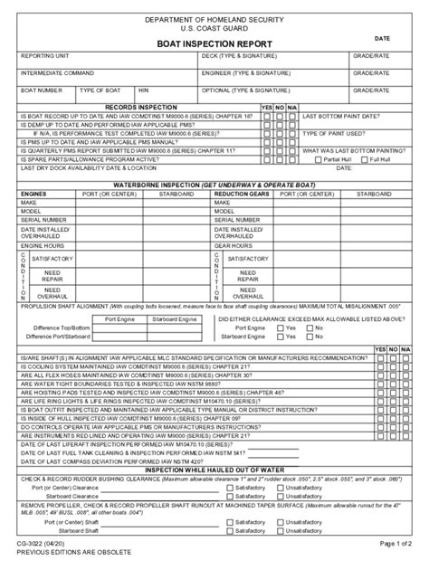 Printable Boat Inspection Form