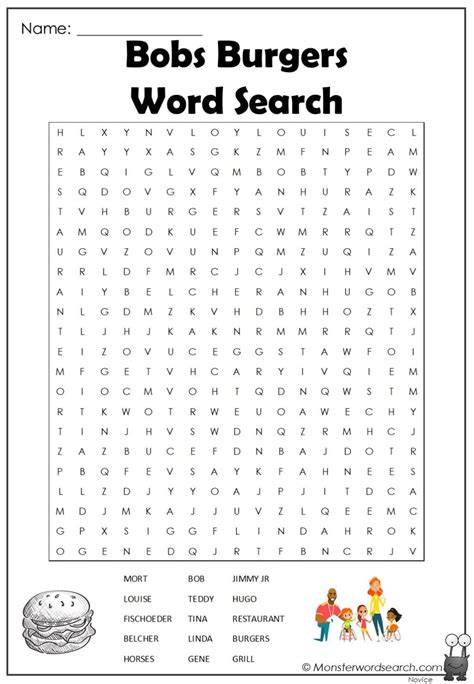 Printable Bobs Bugers Word Seach