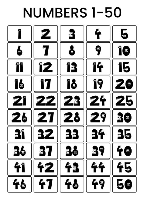 Printable Bold Numbers 1 50