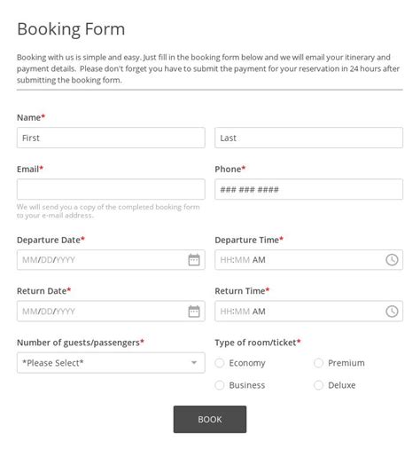 Printable Booking Confirmation Form Html