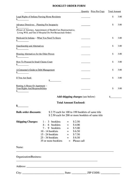 Printable Booklet Order Form
