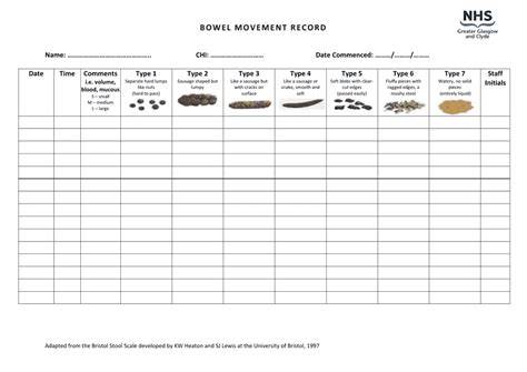 Printable Bowel Movement Record