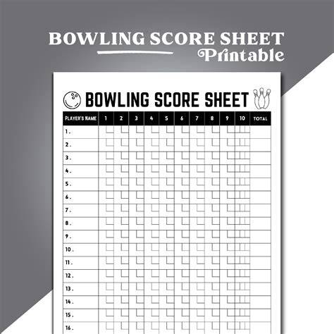 Printable Bowling Score Card