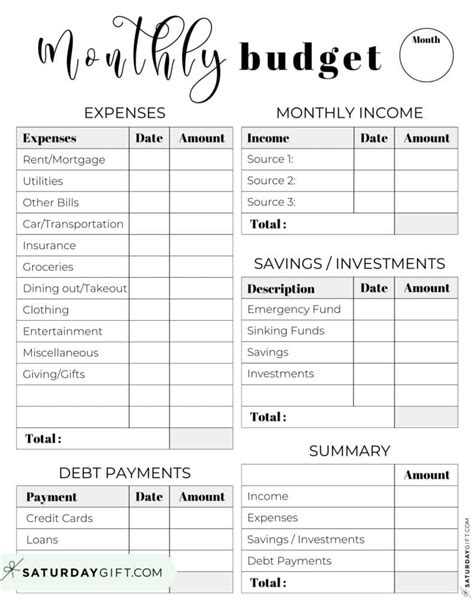 Printable Box Budget Template