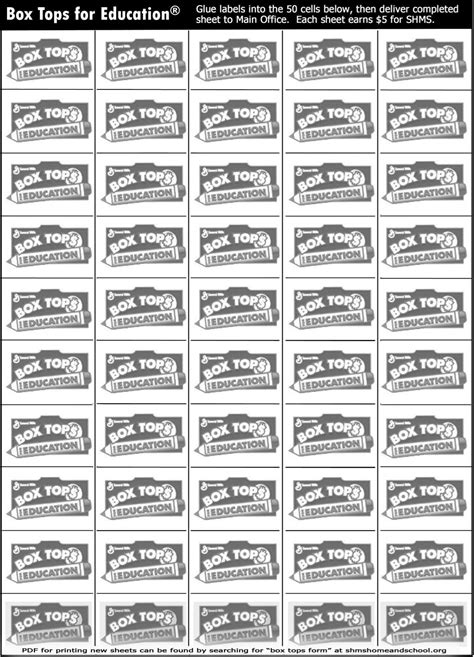 Printable Box Tops Collection Sheets Popcorn