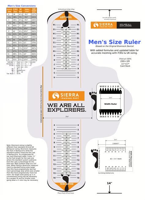 printable brannock device measurement chart