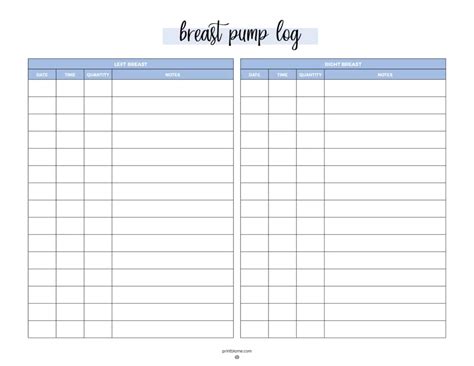 Printable Breast Pumping Log Sheet