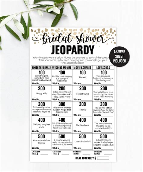 Printable Bridal Shower Jeopardy Questions: A Fun Game For The Bride-To-Be