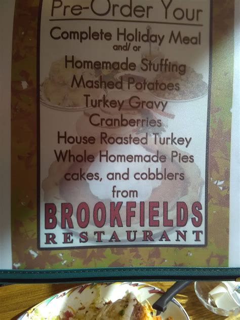 Printable Brookfields Restaurant Menu