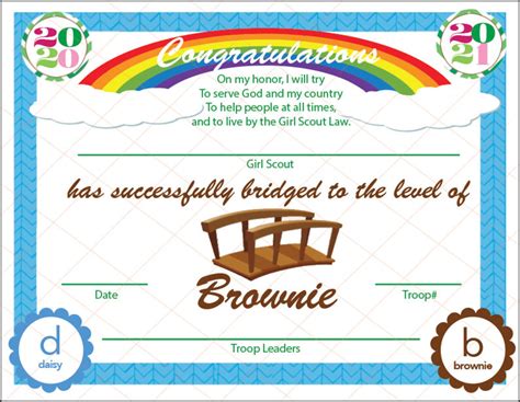 Printable Brownie Bridging Certificate