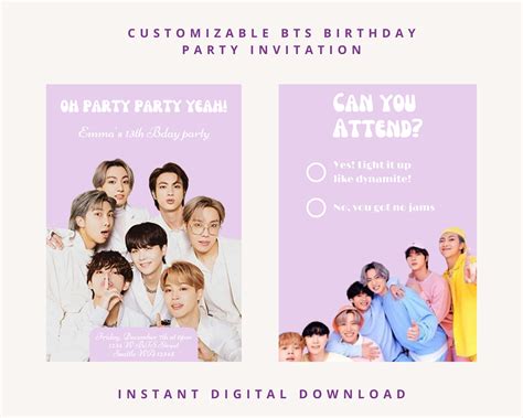 Printable Bts Birthday Invitations