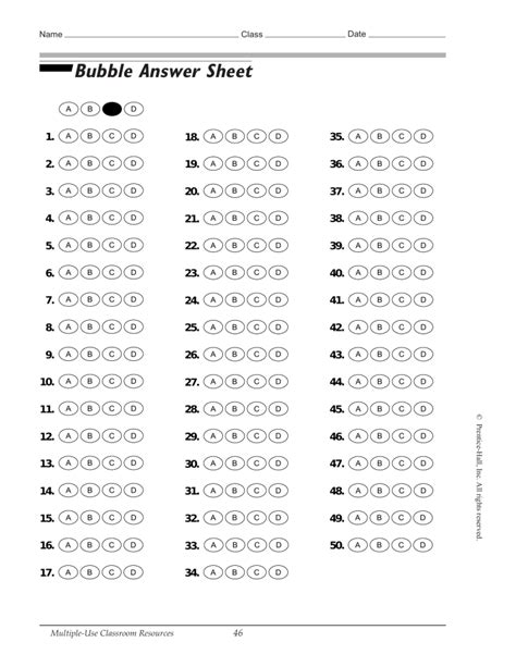 Printable Bubble Answer Sheet A E