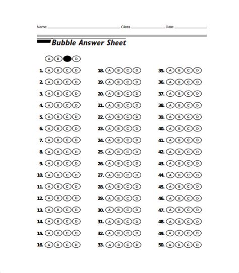 Printable Bubble Answer Sheet A E Pdf
