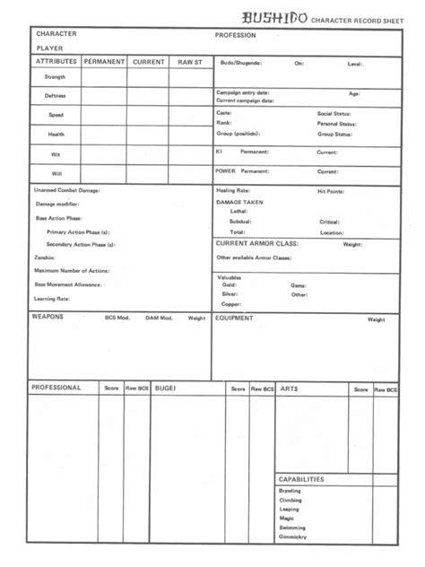 printable bushido rpg character sheet