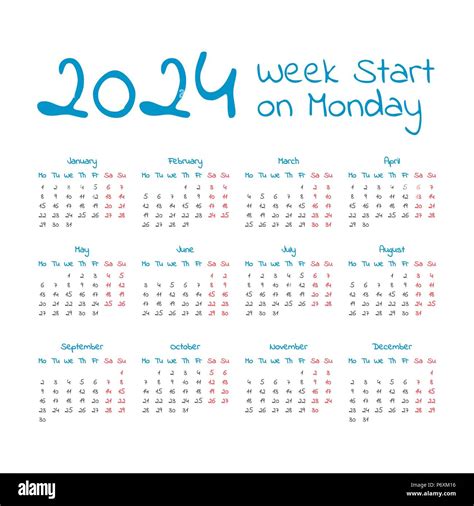 printable calendar 2024 starting monday