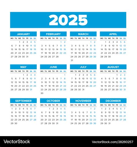 printable calendar 2025 starting monday