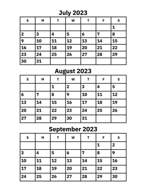 printable calendar july august september 2023