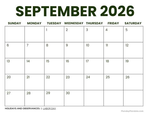 Printable Calendar Landscape September