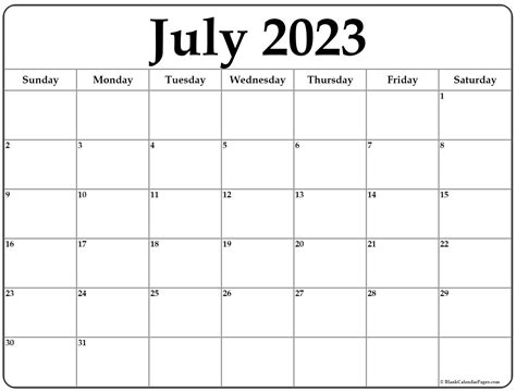 Printable July 2023 Calendar Printable Calendar 2023