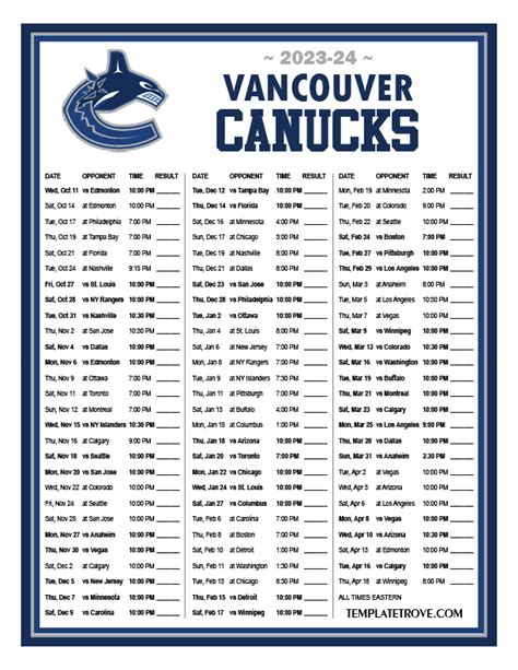 printable canucks schedule 2023 - 2024